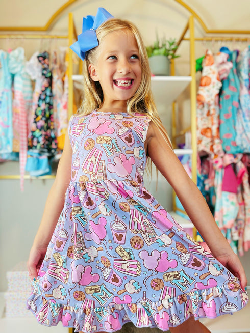 Bowtism Girls Mouse Park Treats Twirl Dress with Matching Bow - Bowtism